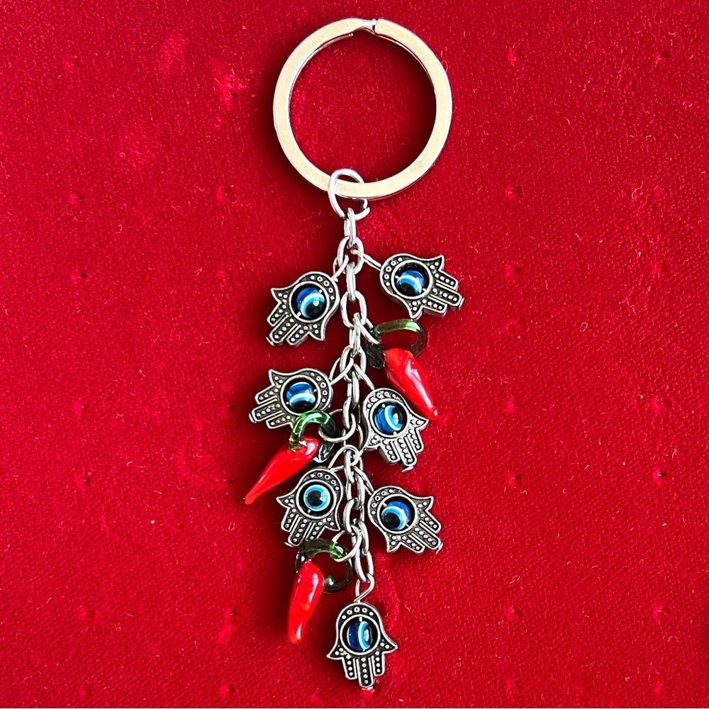 Hamsa and Chili Pepper Keychain